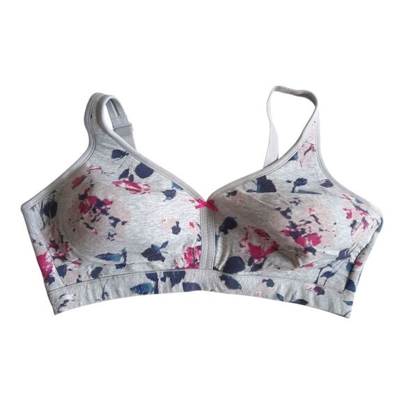 Cacique Gray and Pink Wireless Bra with Adjustable Straps - Picture 1 of 4